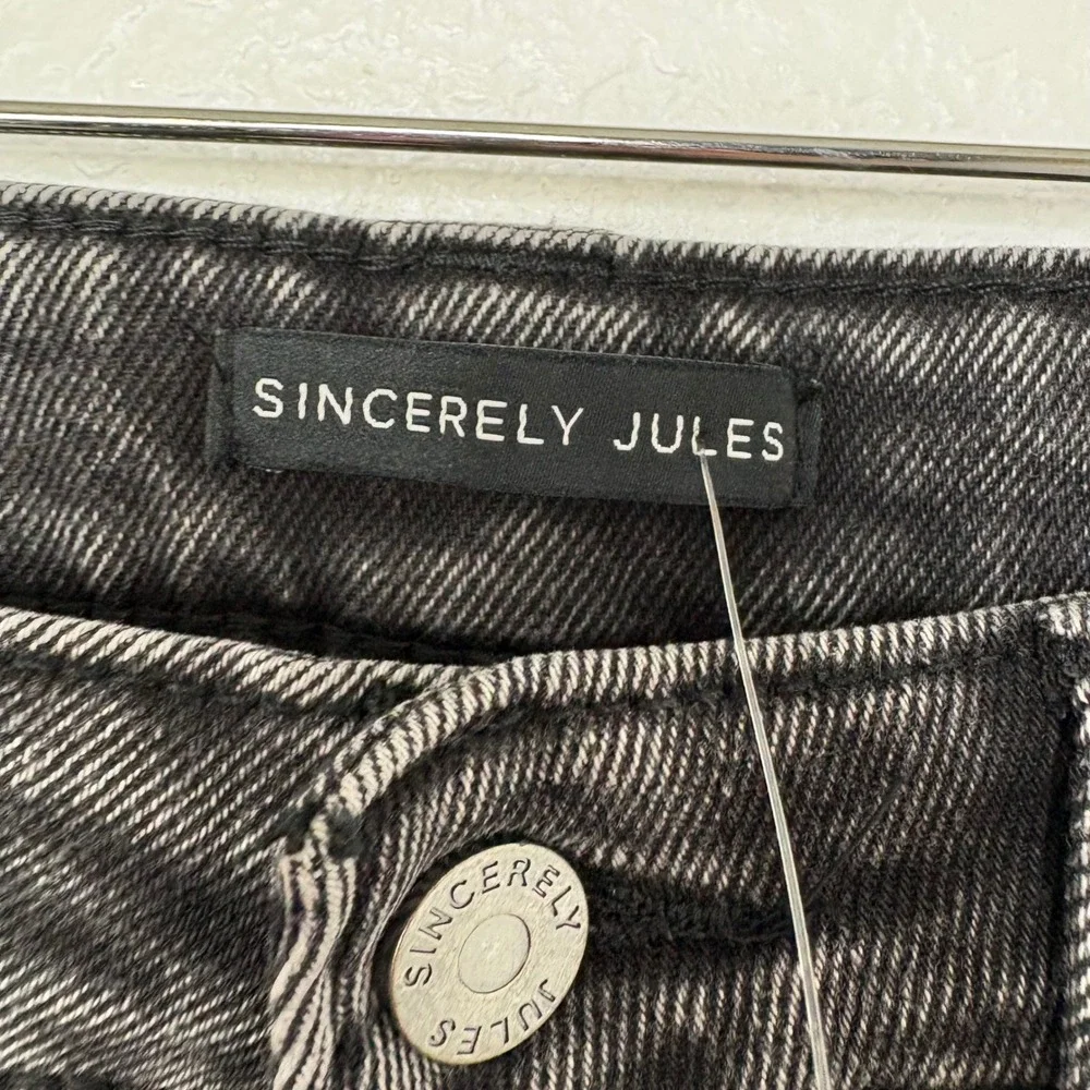Sincerely Jules Black Washed Denim Cargo Midi Skirt‎ Front Slit Utility Pockets